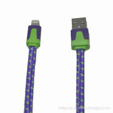 Flat fabric cable for iPhone 5/5c/5s, charging and sync, 10 colors available
